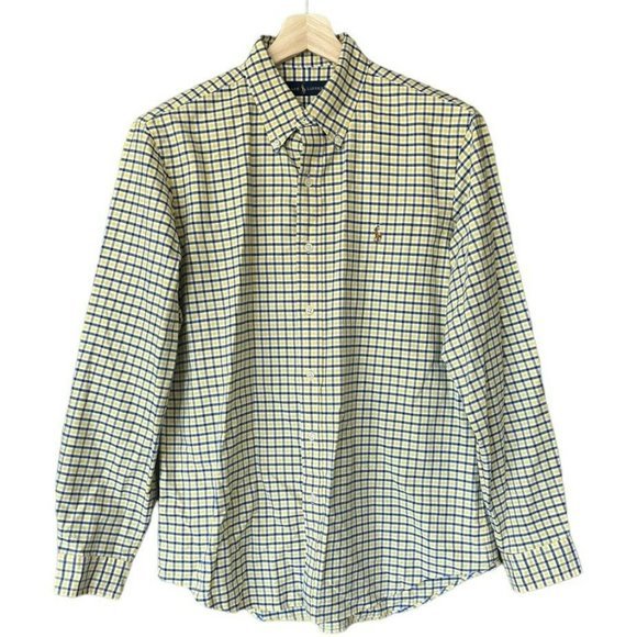 Ralph Lauren Yellow Blue Plaid Pony‎ Long Sleeve Button Down Shirt Mens L - Picture 1 of 4